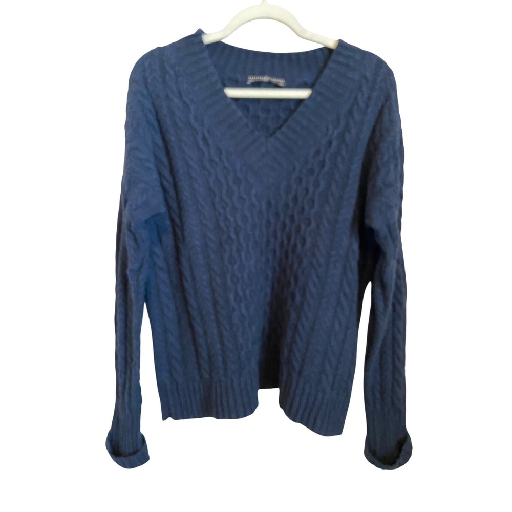 Peruvian‎ Connection Navy Blue Pima Cotton Cable Knit V-Neck Sweater XS/S